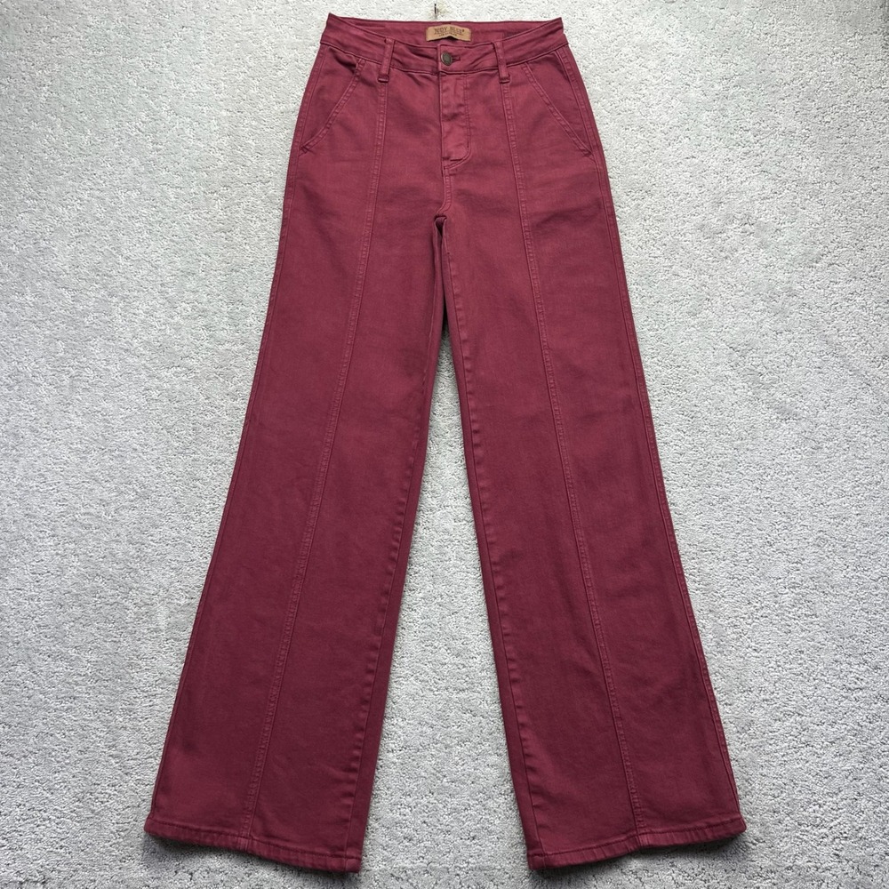 Judy Blue Jeans Womens Size 1/25 Maroon Red Garment Dyed Front Seam Straight
